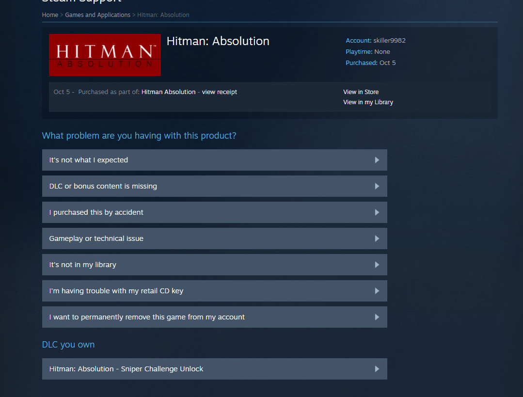 Steam support - picked game